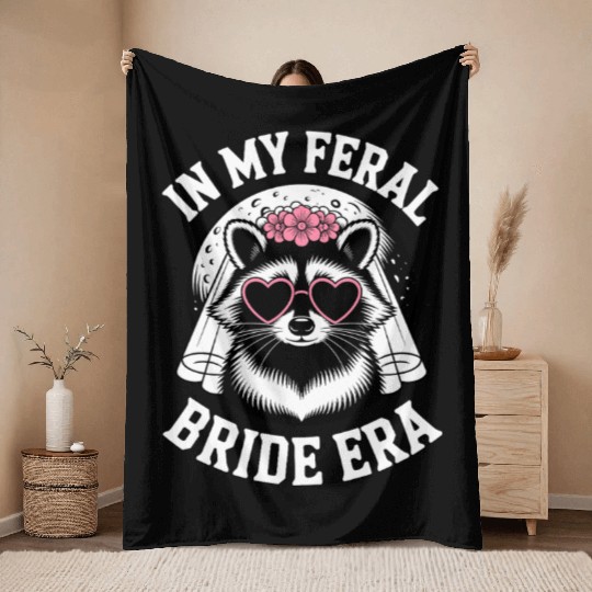 Feral Bride Era Design Raccoon Wedding Party Throw Blankets