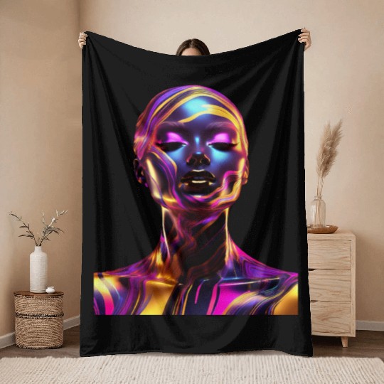 Black & Gold Marble Goddess Throw Blankets