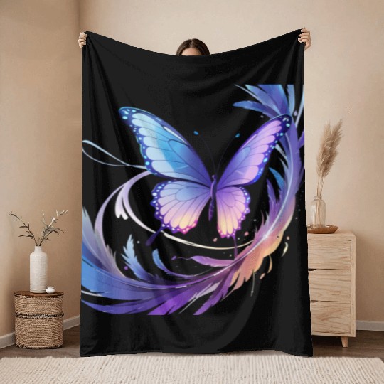 Spectrum Wings – Abstract Floral Butterfly Design Throw Blankets