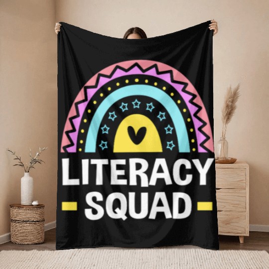 Reading Teacher Book Literacy Squad Throw Blankets