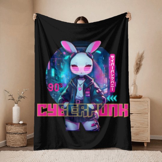 90´Cyberpunk Bunny Throw Blankets