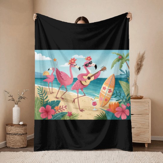 Happy flamingo friends Throw Blankets