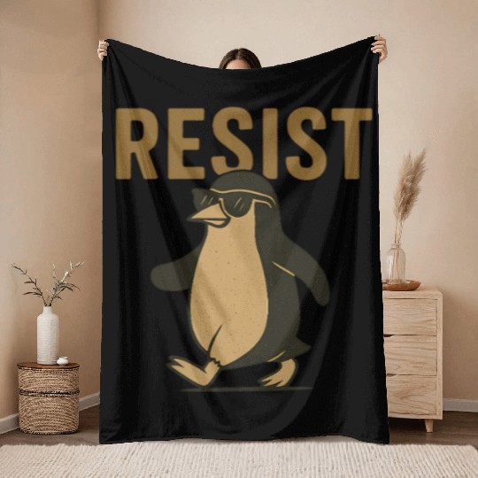 Resist Penguin Activism - Funny Protest Graphic Throw Blankets