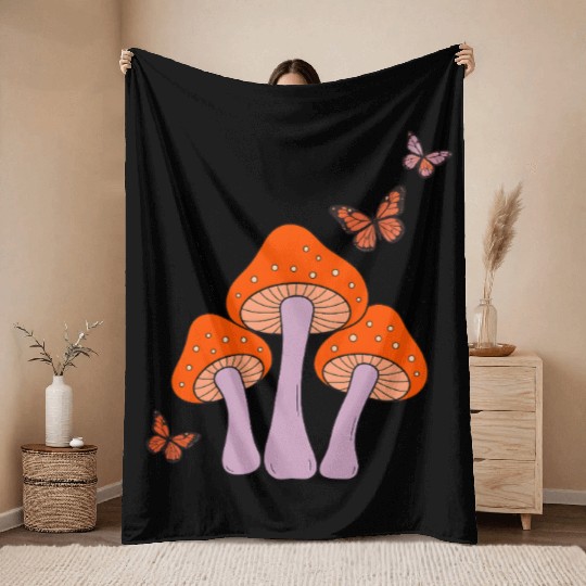 Enchanted Mushrooms & Butterflies Art Throw Blankets