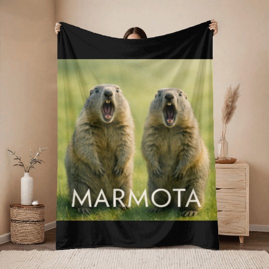 Double Screaming Marmots – Echo of Surprise Throw Blankets