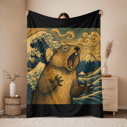The Great Scream off Kanagawa – Marmot Overboard Throw Blankets