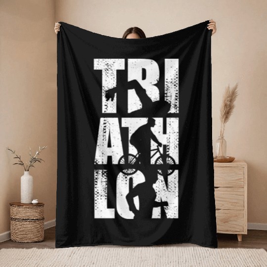 Swim Bike Run Throw Blankets