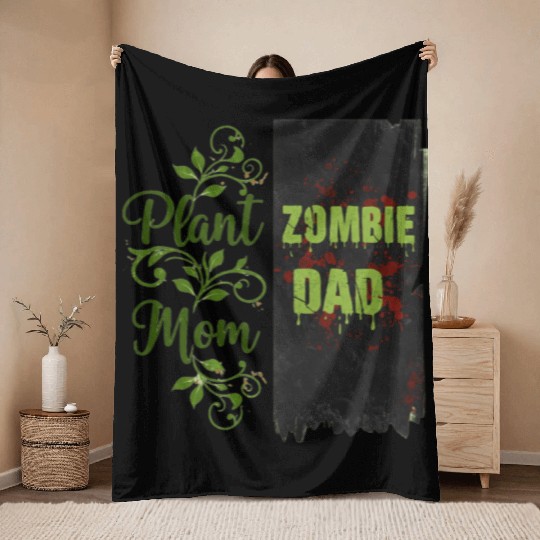 Plant Mom Zombie Dad Couple Design Throw Blankets