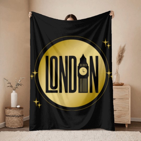 Black & Gold London Skyline Retro City Pride Throw Blankets