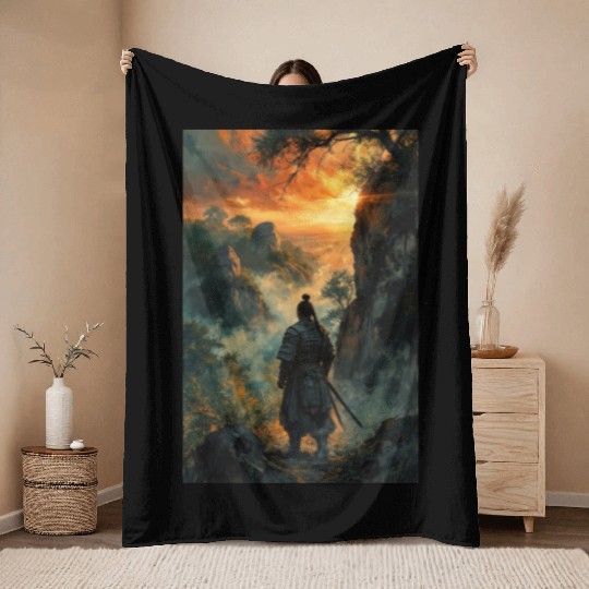 Twilight Ronin Solitude at the Edge Throw Blankets