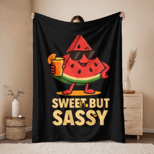 FUNNY WATERMELON Throw Blankets