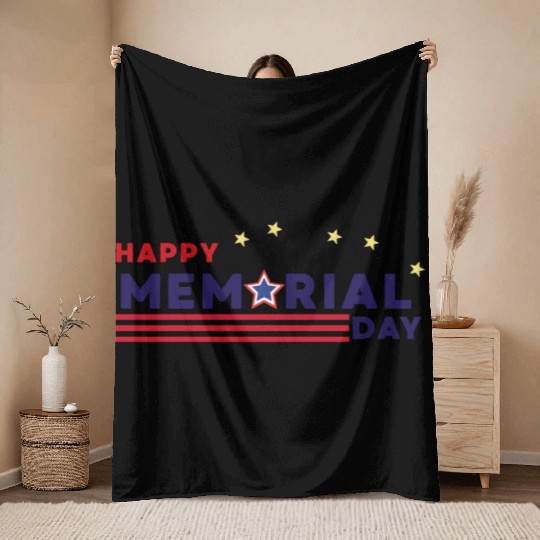 Happy Memorial Day – USA Star & Stripes Design Throw Blankets