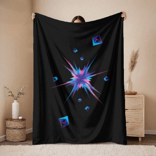 Vibrant Geometric Explosion in Neon Colors Throw Blankets