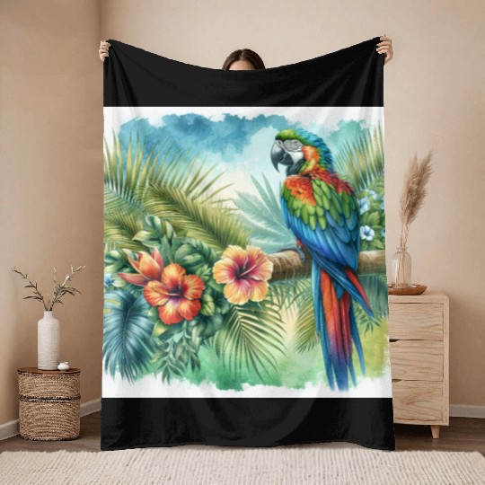 Majestic Macaw Parrot Throw Blankets