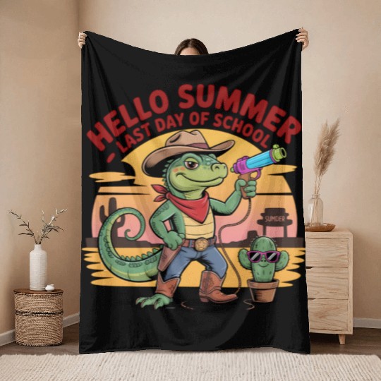 Hello Summer Western Holiday School Out for Summer Throw Blankets