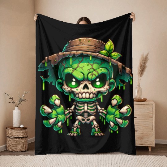 Swamp Skeleton Mutant – Creepy Plant Monster Throw Blankets