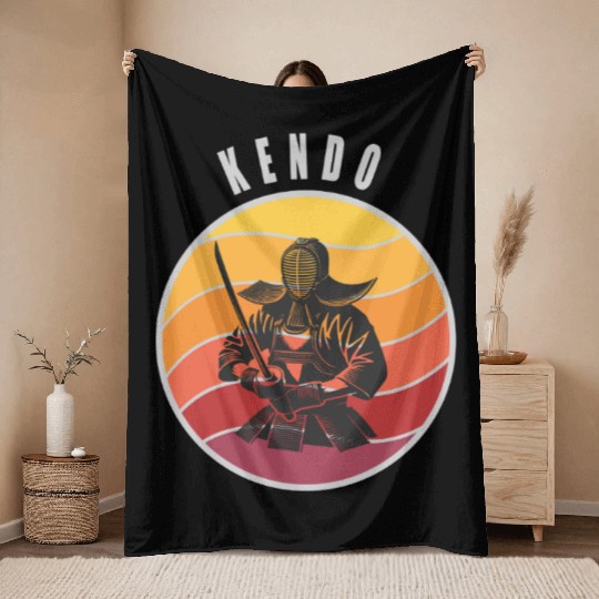 Retro Kendo Samurai Style Throw Blankets