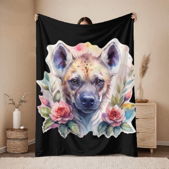 Sage the Blooming Hyena Throw Blankets