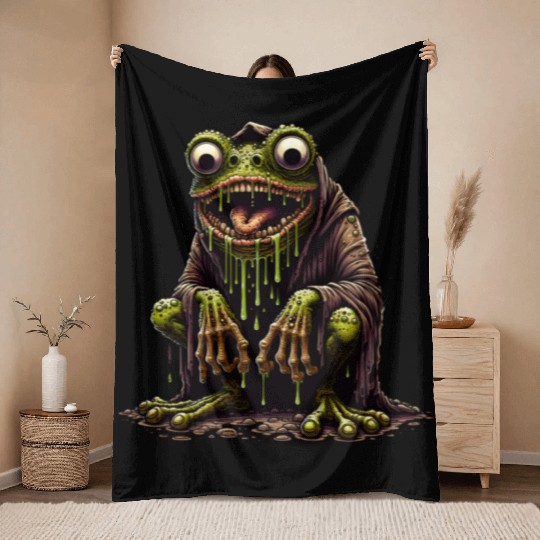 Slime Toad Monster – Creepy Hooded Swamp Creature Throw Blankets