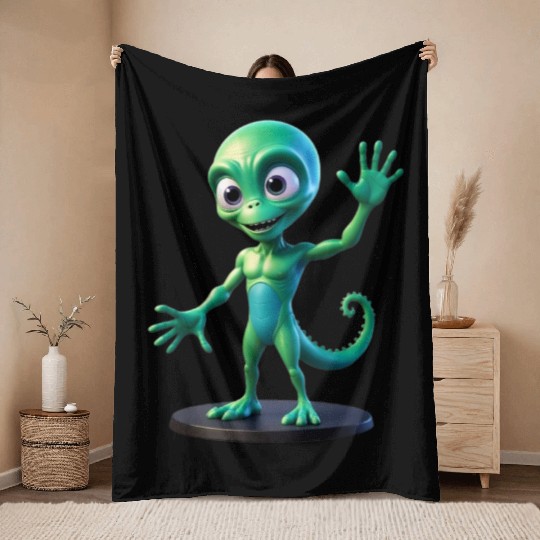 green alien Throw Blankets