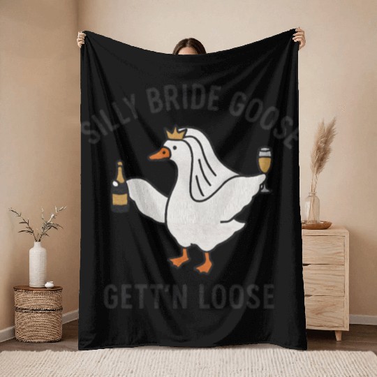 Embroidered Silly Goose Bride Funny Goose Lover Throw Blankets