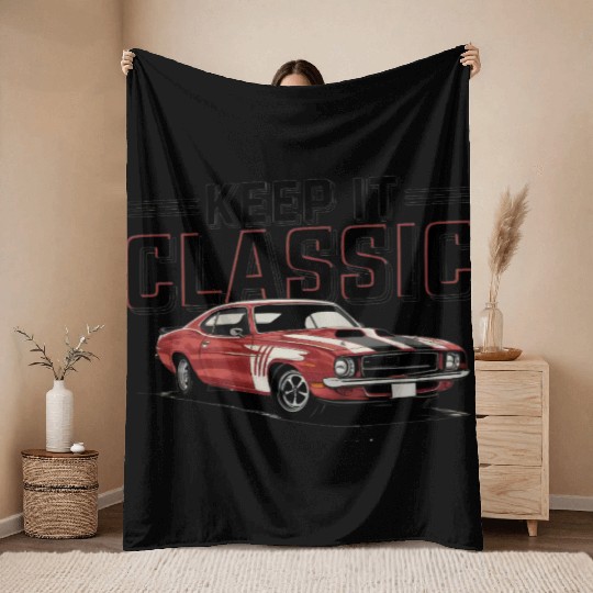 Vintage Muscle Car Keep It Classic Throw Blankets