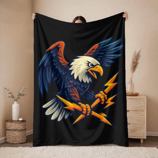 Bald Eagle with Lightning Bolts Throw Blankets Design
