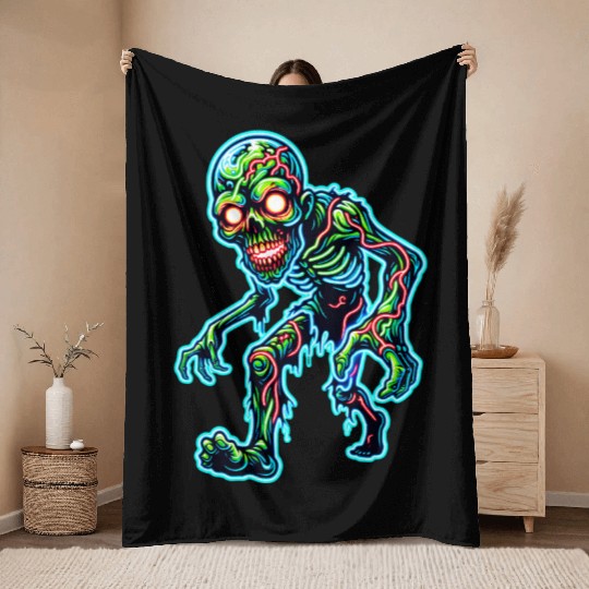 Glowing Zombie Crawler – Toxic Neon Horror Throw Blankets