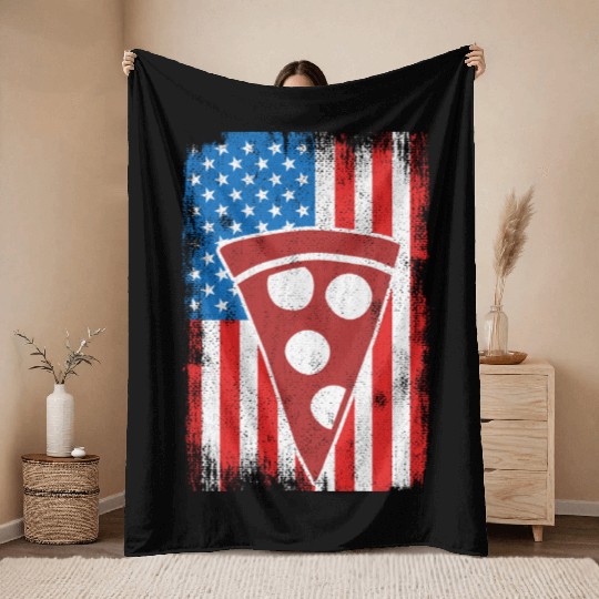 4th Of July US Pizza Throw Blankets