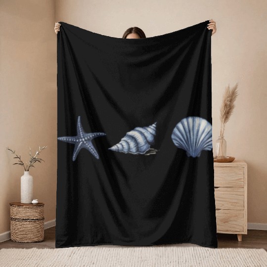 Cute Sea Creatures starfish Ocean Watercolor Throw Blankets
