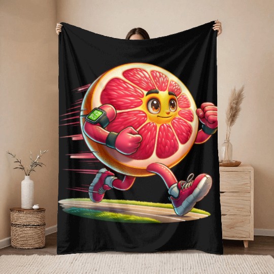 Running Grapefruit Power – Sporty Citrus in Motion Throw Blankets