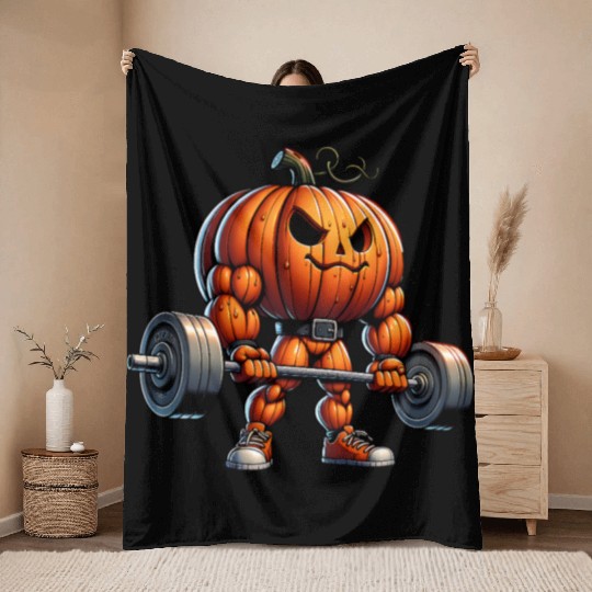 Muscle Pumpkin – Jacked Halloween Weightlifting Throw Blankets