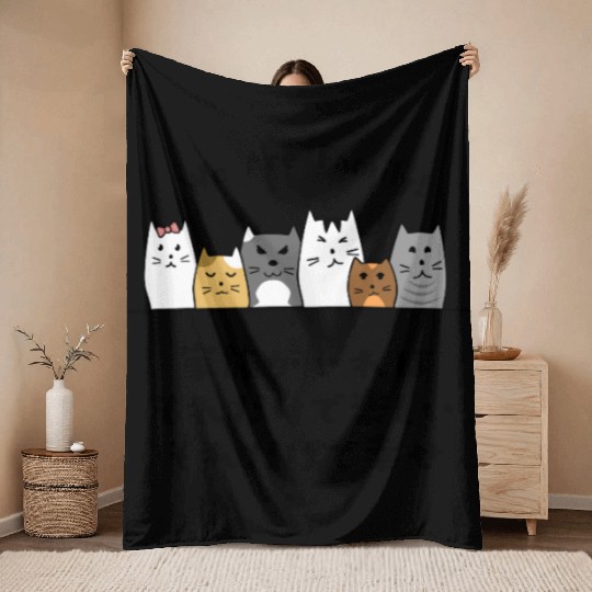 Cat Family Love Black Throw Blankets