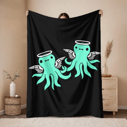 2 octopus angel team two friends wings halo flying Throw Blankets