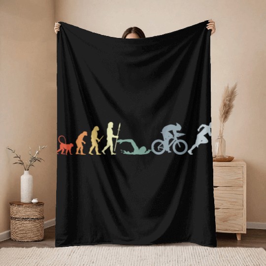 Swim Bike Run Evolution Throw Blankets