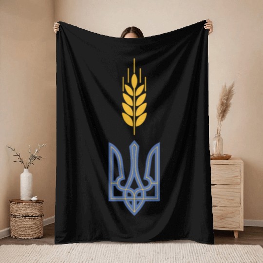 Ukraine Trident Wheat Symbol Ukrainian Heritage Throw Blankets