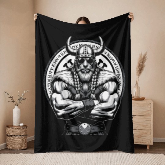 Viking Warrior Man Odin Thor Norman Walhalla Throw Blankets