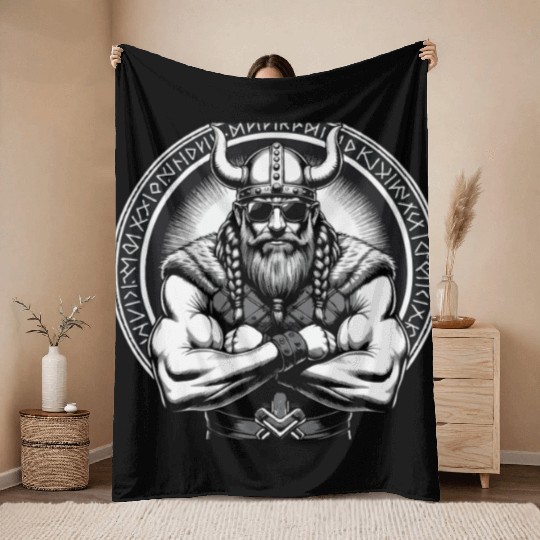 Viking Warrior Man Odin Thor Norman Walhalla Throw Blankets