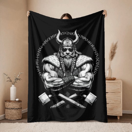 Viking Warrior Man Odin Thor Norman Walhalla Throw Blankets