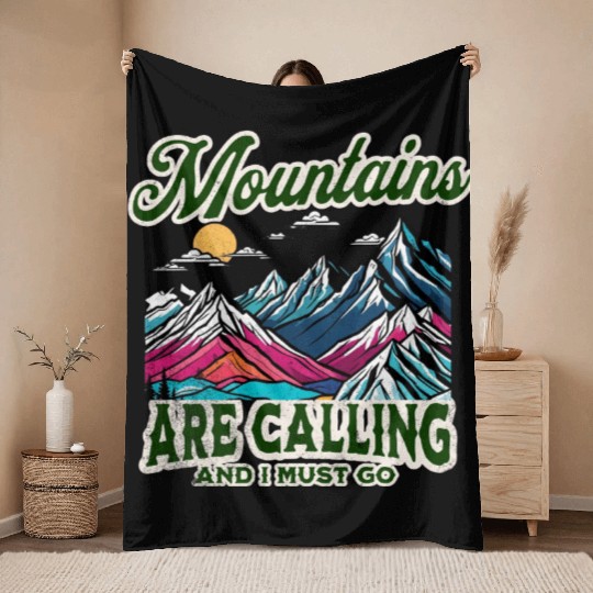 Mountains Are Calling Retro Adventure Throw Blankets