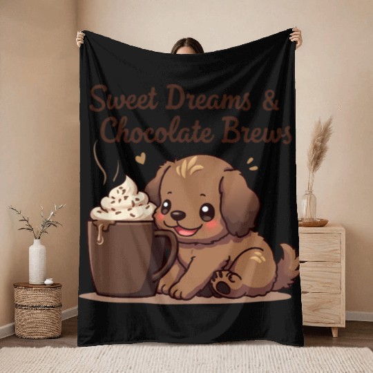 Sweet Dreams & Chocolate Brews - Puppy & Cream Throw Blankets