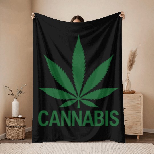 Cannabis Hemp Leaf Statement Green Look Throw Blankets