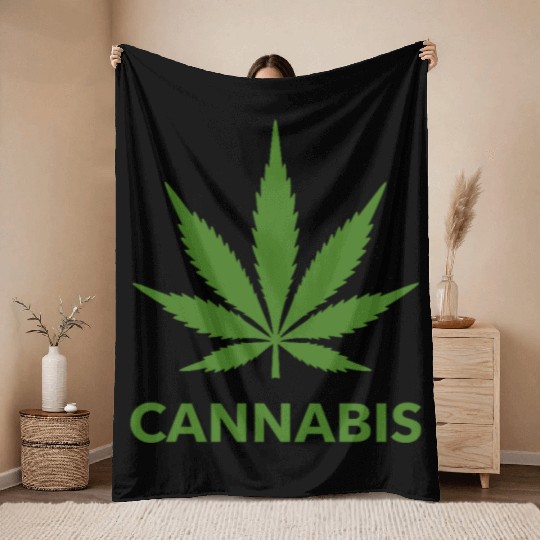 Cannabis Hemp Leaf Statement Green Look Throw Blankets