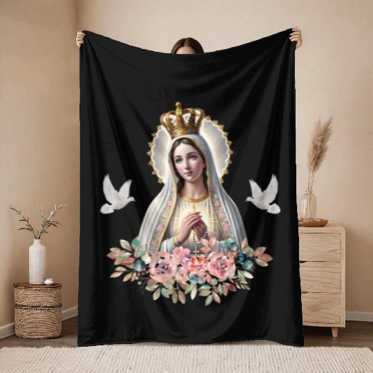 Our Lady of Fatima Mother Mary Saint Catholic Throw Blankets