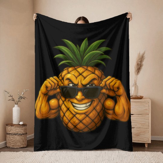 Cool pineapple sunglasses muscles biceps fruit Throw Blankets