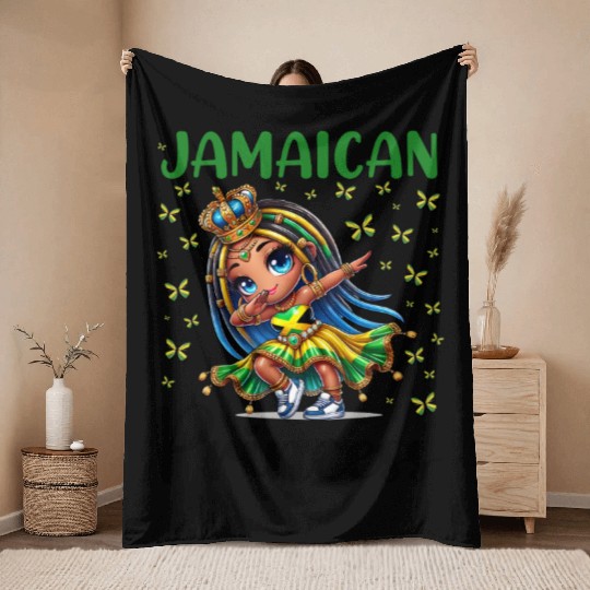 Jamaican Princess Dabbing for girls & kids Throw Blankets