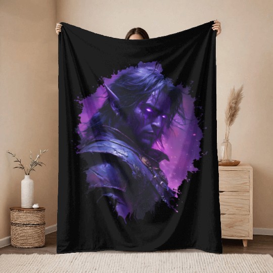 Dark Elf Warrior with Glowing Purple Eyes Throw Blankets