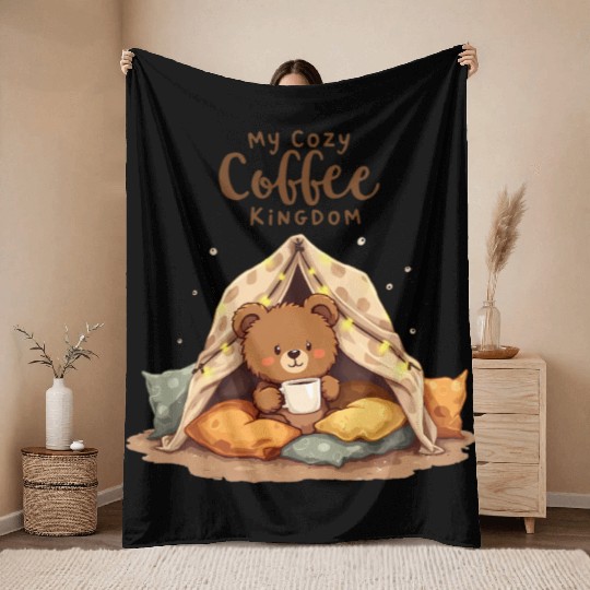 My Cozy Coffee Kingdom - Cute Bear & Happy Brew Throw Blankets