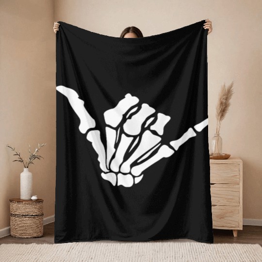 Skeleton Shaka Hand – Bone Hang Loose Throw Blankets
