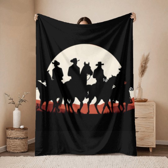 Western Sunset Cowboys Throw Blankets